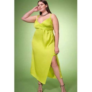 Eloquii Plus Size Stretch Satin Wrap Midi Dress